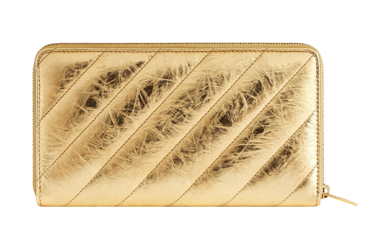 (WMNS) Balenciaga Crush Continental Wallet Metallized Quilted 'Gold' 7664472AAYO8004
