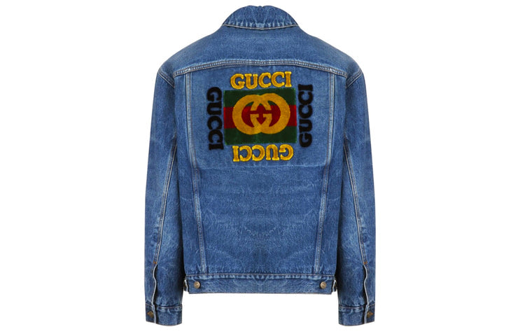 Gucci Sticker Oversized Denim Jacket For Men Navy 475024-XDAAT-4206