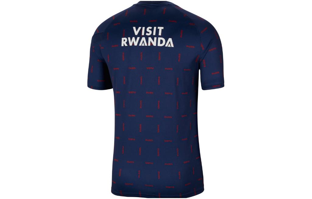 Men's Air Jordan x PSG Crossover Logo Alphabet Printing Full Print Round Neck Short Sleeve Navy Blue T-Shirt CW4883-411