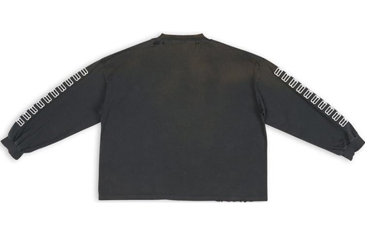 Balenciaga Embroidered BB Sleeve Crewneck Sweater 'Washed Black White' 699191TMVG79034