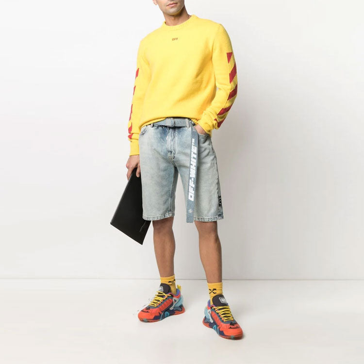 Off-White SS21 Belt Logo Printing Denim Shorts Version Blue OMYC005S21DEN0024501