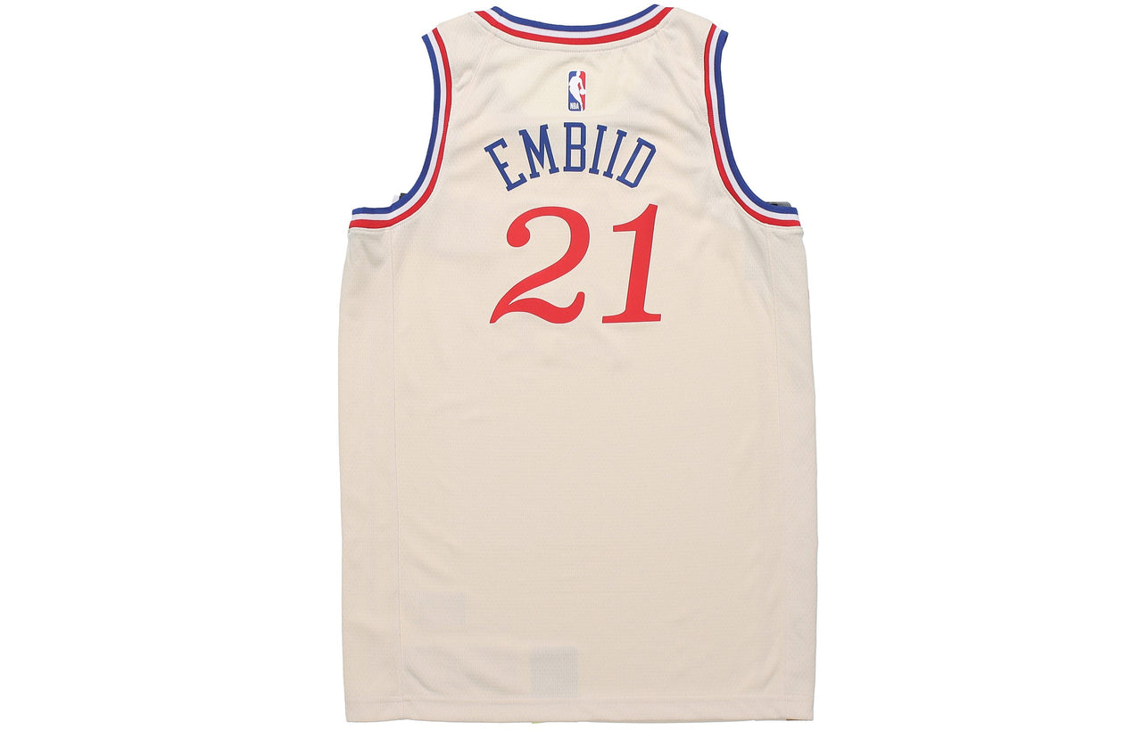 قميص/سترة كرة سلة لفريق فيلادلفيا سفنتي سيكسرز لموسم 2019-20 من نايكي NBA City Limited SW Fan Edition، لون بيج كريمي AV4664-280