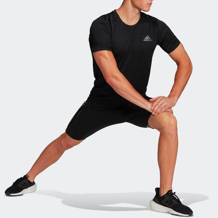 Men's adidas Logo Stripe Printing Pullover Round Neck Short Sleeve Japanese Version Black T-Shirt HA2485