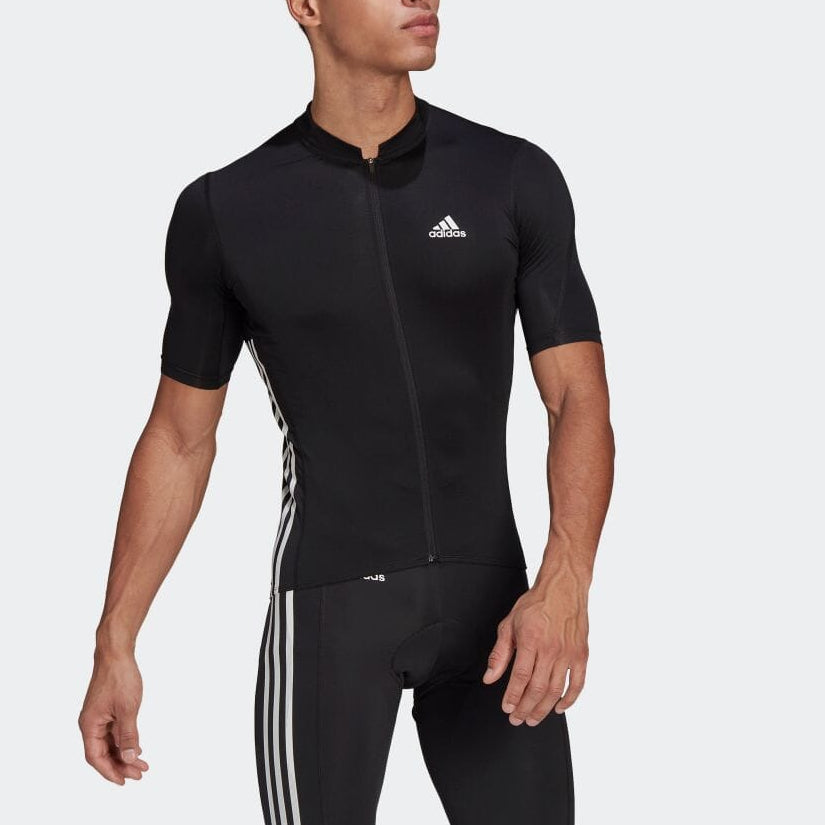 Men's adidas Logo Printing Stripe Zipper Half Sleeve Black T-Shirt GP8634