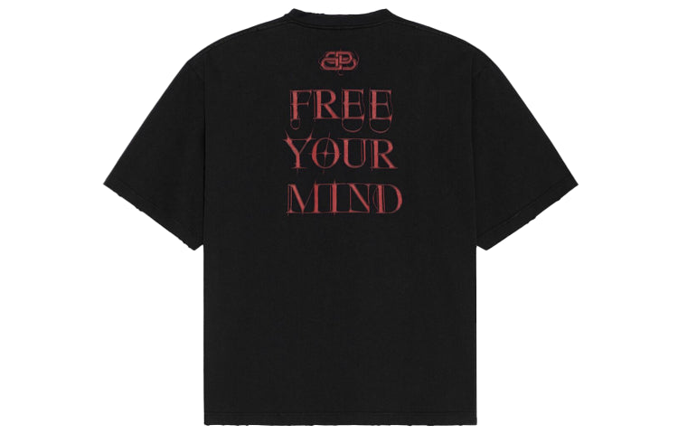 Men's Balenciaga Printing Large Short Sleeve Black 641614TJV781000