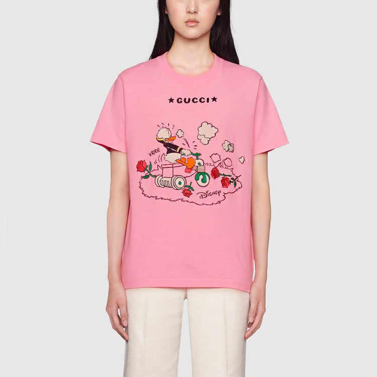 (WMNS) Gucci x Disney Crossover Donald Duck Printing Cartoon Short Sleeve Pink 580762-XJDBH-5358