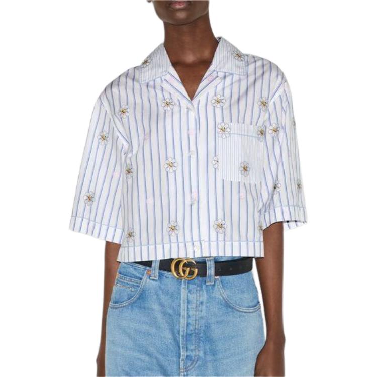 (WMNS) Gucci Interlocking G And Flower Print Shirt 'White Light Blue' 781761-ZAQFF-9241