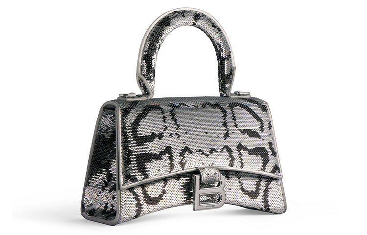 (WMNS) Balenciaga Hourglass Xs Handbag With Chain Embroidery 'Silver' 7204712AARN8110