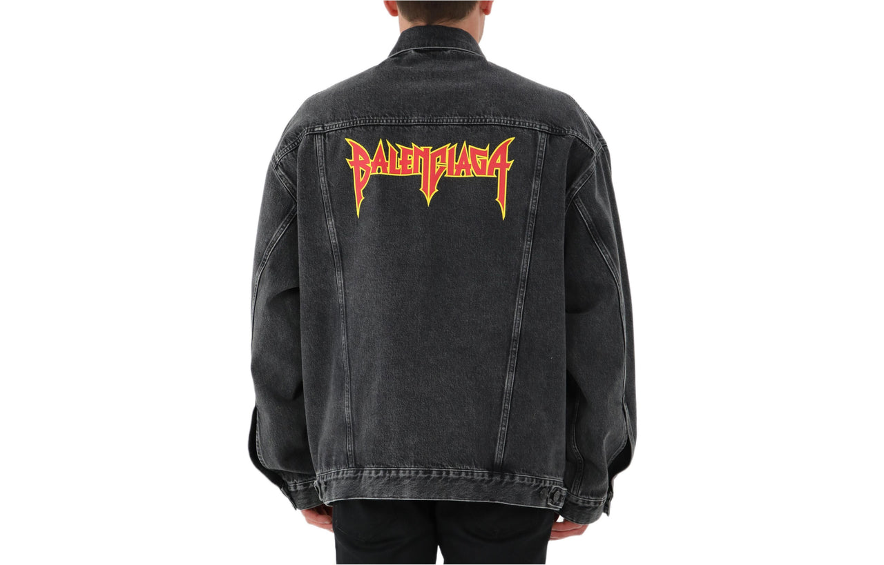 Balenciaga Metallica Oversized Denim Jacket 'Washed Black Orange' 694504TBP471055
