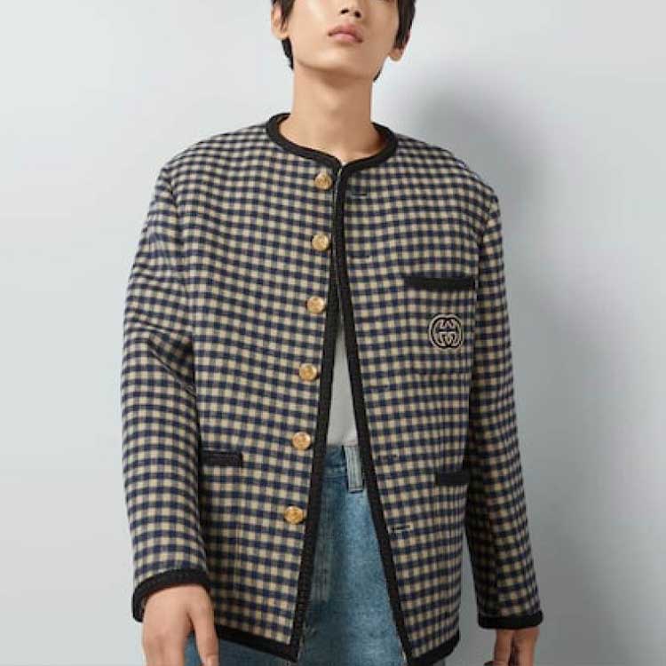 Gucci Wool Gingham Jacket With Interlocking G 'Beige Blue' 770950-ZAO92-9276