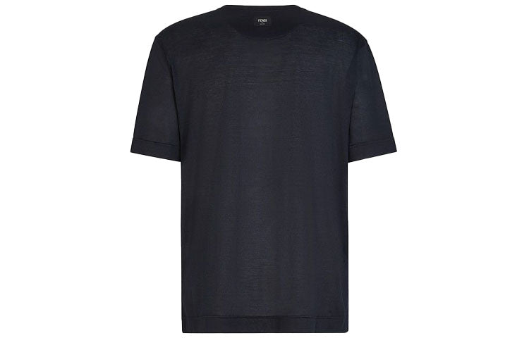 Men's FENDI SS21 Logo Pattern Round Neck Short Sleeve Black FY0936ABQSF0QA1