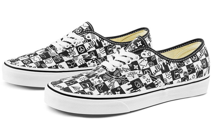 Vans Authentic Retro Casual Skate Shoes Unisex Black White Grid Printing VN0A5KS96U6