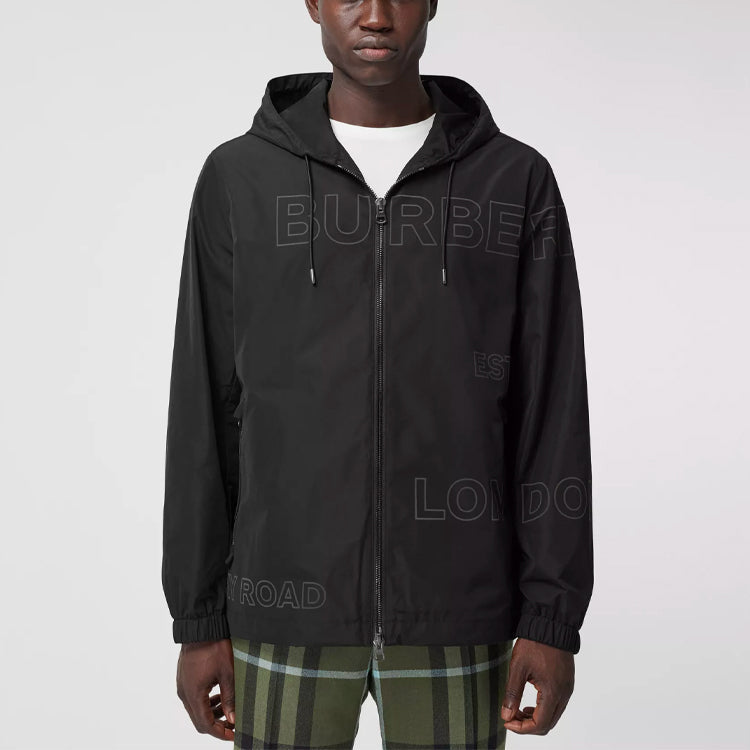 Men's Burberry Alphabet Printing Hooded Jacket Black 80368551