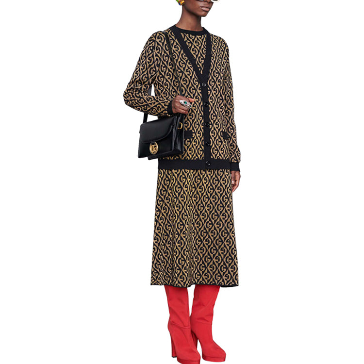 (WMNS) Gucci Diamond Golden And Silver Silk Wool Jacquard Cardigan For Black Golden 'Black Gold' 595659-XKA00-7064