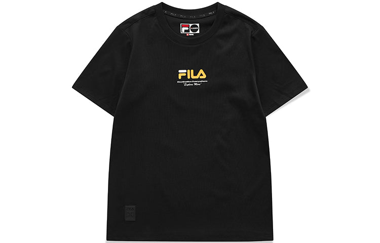 FILA FUSION Back Pattern Printing Sports Round Neck Short Sleeve Black T11W123101F-BK