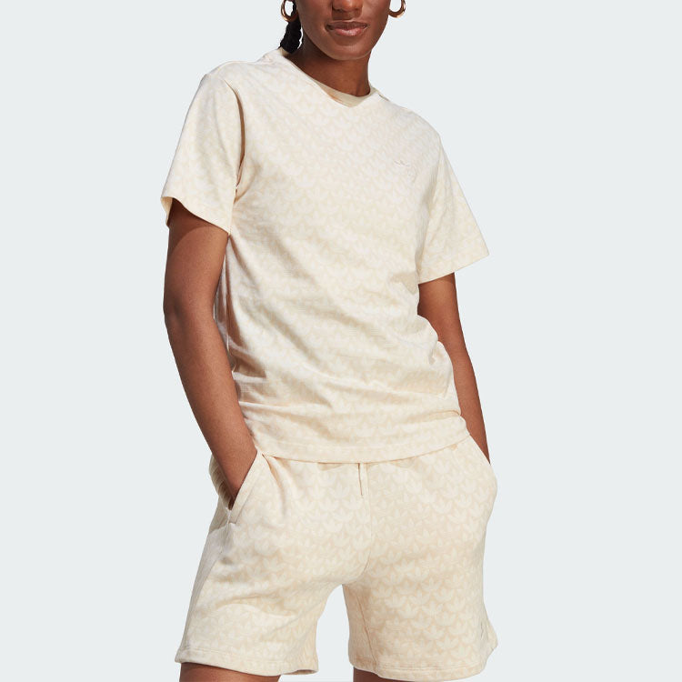(WMNS) adidas originals TREFOIL MONOGRAM T-Shirt 'Beige' IJ5983