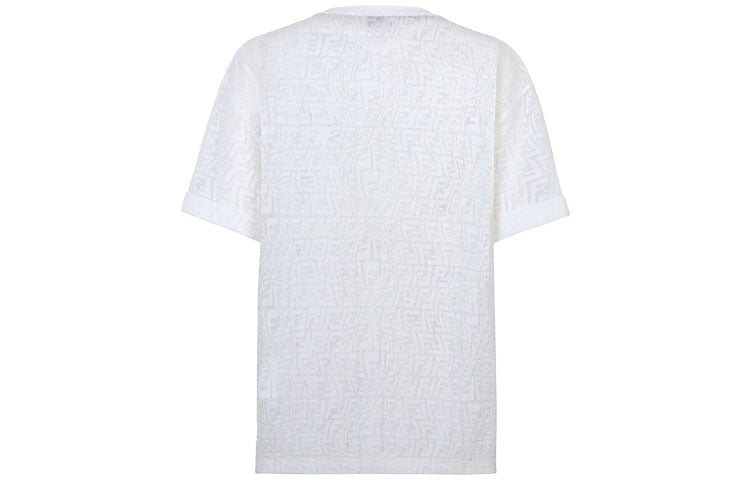 FENDI FW21 F Pattern Round Neck Short Sleeve White FS7375AG7FF0ZNM