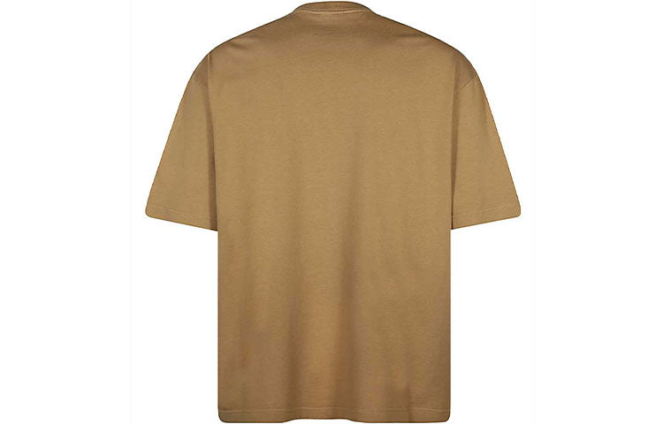 Men's Balenciaga SS21 Loose Round Neck Alphabet Embroidered Logo Short Sleeve Khaki 612966TJV879504