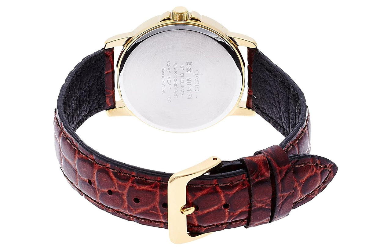 Men's CASIO STANDARD Series White Dial Quartz Watch Waterproof Leather Strap Mens MTP-1174Q-7AJH