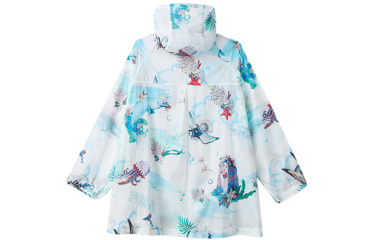 (WMNS) FILA Full Print Loose Woven Hooded Jacket 'White Blue' F11W128702F-WT