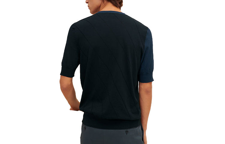 Men's HERMES SS21 Casual Round Neck Short Sleeve Navy Blue T-Shirt H157390HA01