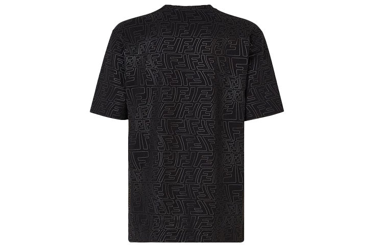 Men's FENDI FW21 F Pattern Printing Round Neck Short Sleeve Black T-Shirt FY0936AGABF0QA1