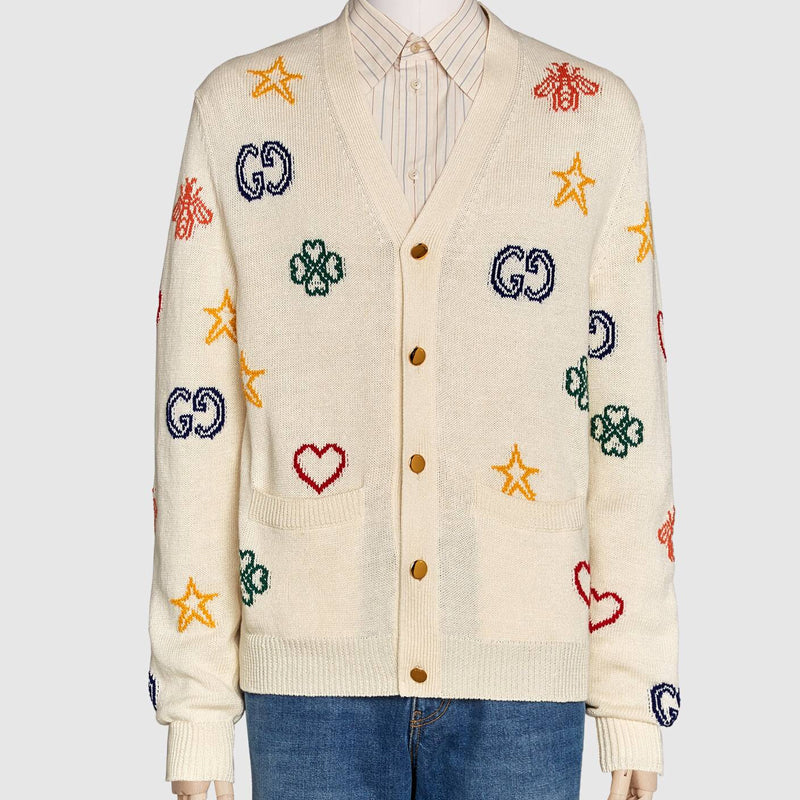 Gucci Love Jacquard Cardigan Creamy White 626642-XKBGE-9750