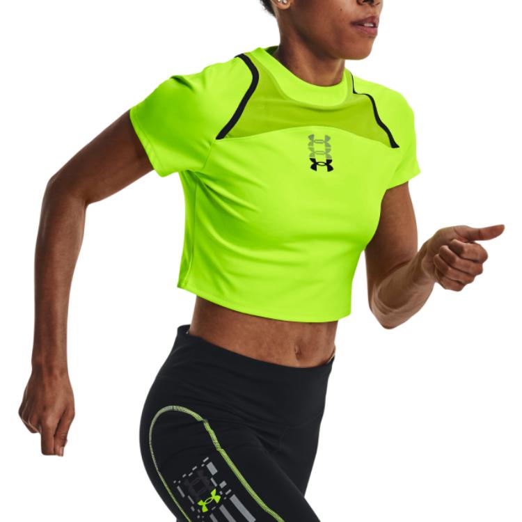 (WMNS) Under Armour Run Anywhere Crop T-shirt 'Neon Yellow' 1376816-369