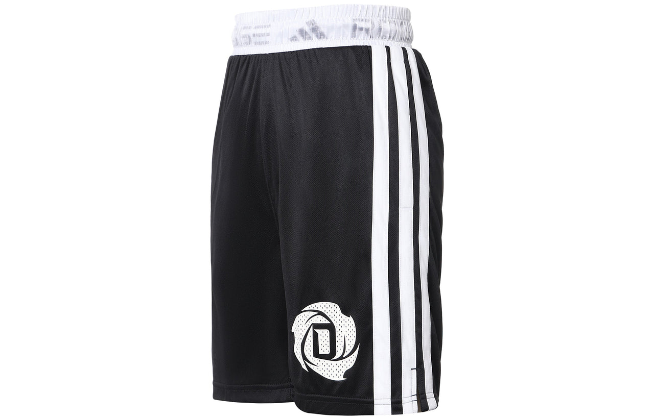 Men's adidas Rose Short Ross Stripe Patchwork Print Loose Basketball Sports Shorts Black GV4650