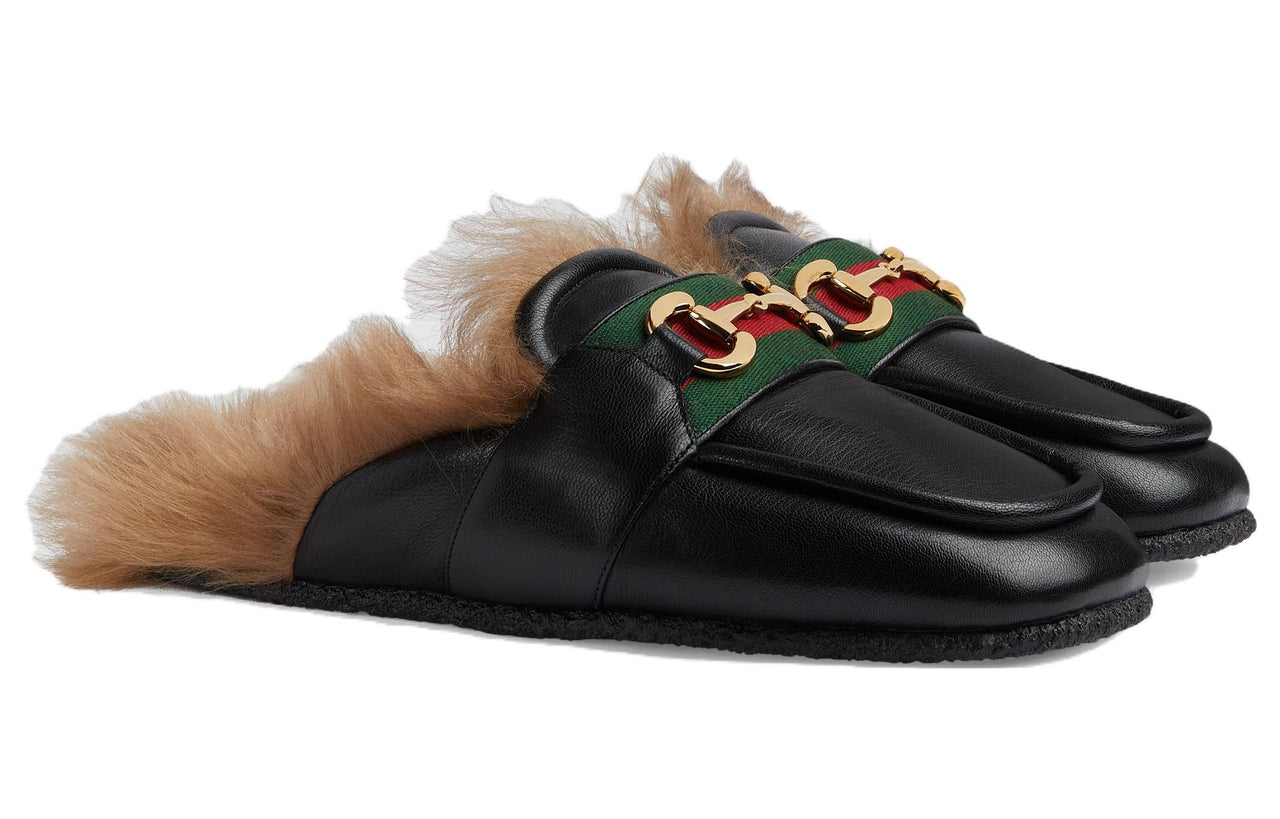 Gucci Horsebit Leather Slippers 'Black Brown' 760778-AACON-1158