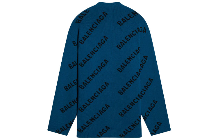 Balenciaga All Over Logo Crewneck Wool Knit Sweater 'Petrol Blue' 657400T15672470