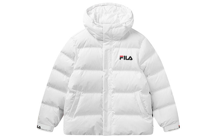 Men's FILA Contrasting Colors Logo Short Hooded Down Jacket White F51M048920F-WT