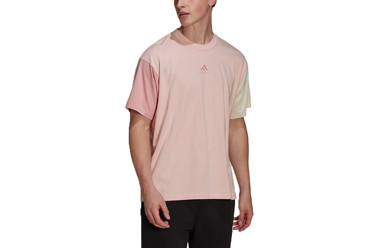 adidas U Co G T Colorblock Sports Round Neck Short Sleeve Pink Red T-Shirt HU0121