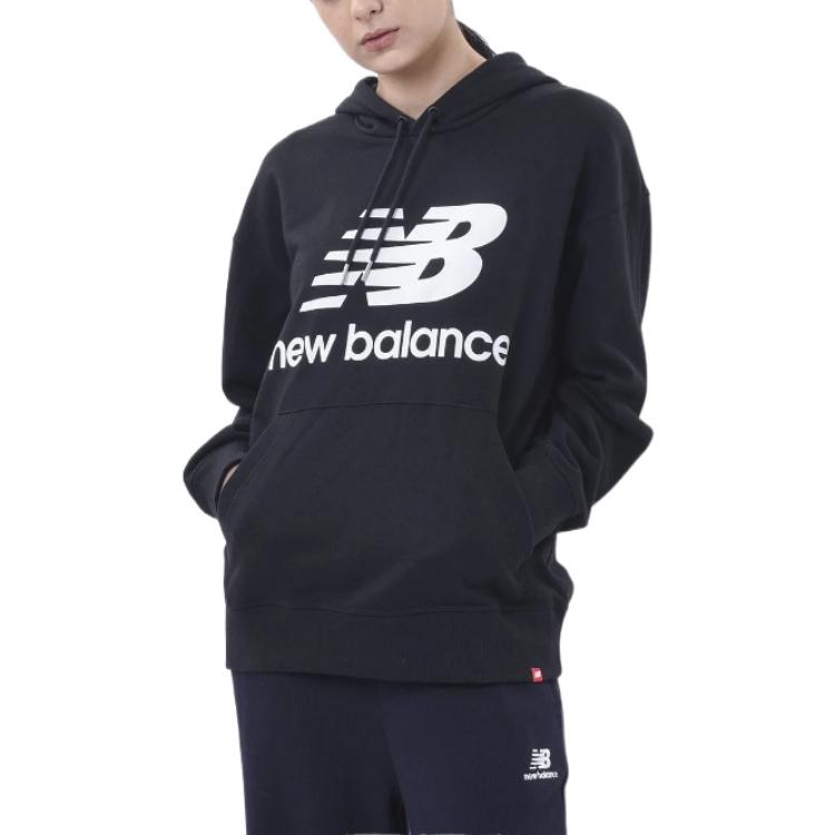 (WMNS) New Balance Essentials Stacked Logo Oversized Pullover Hoodie 'Black' WT03547-BK