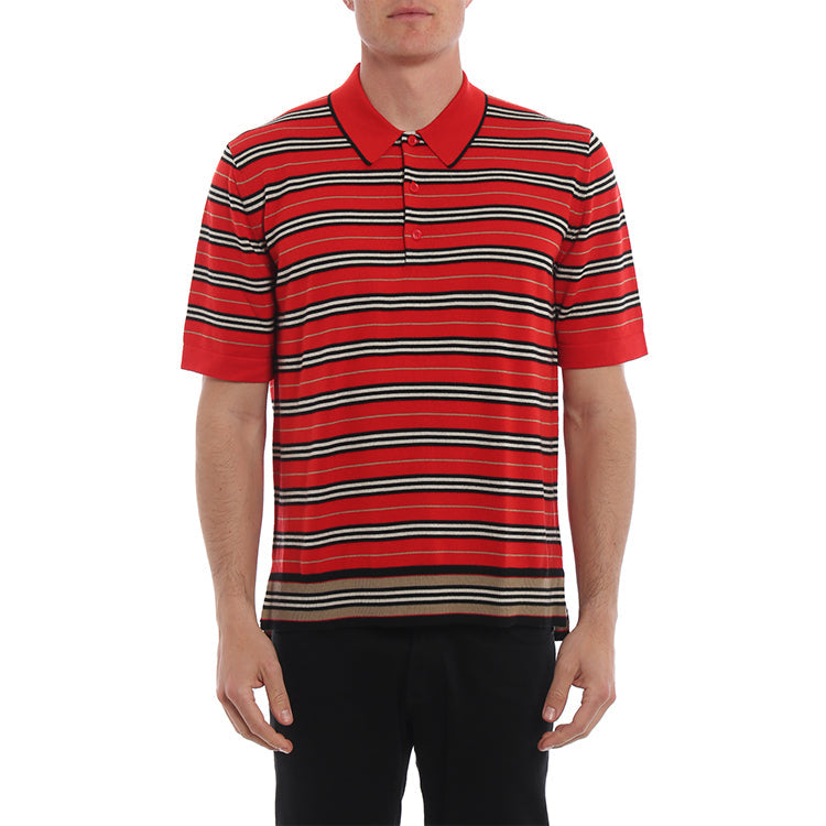 Burberry FW21 Stripe Wool Knit Polo Male Red 80092231