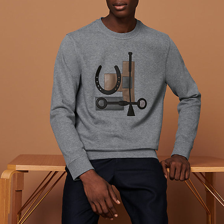 Men's HERMES Her-Mes Sports Series Round Neck Gray H047850HA76