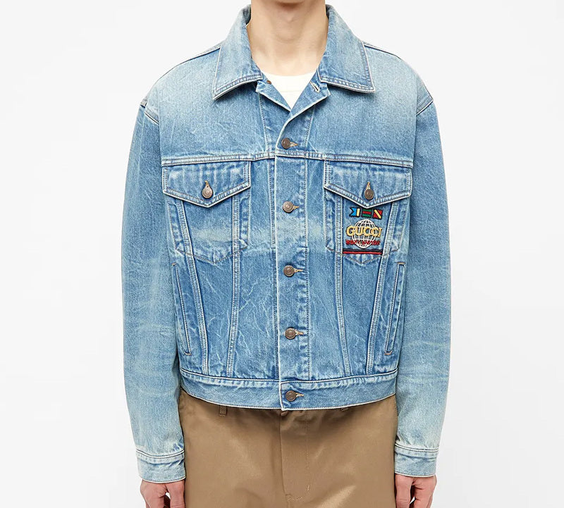 Gucci Nautical Logo Pocket Denim Jacket For Men Blue 594850-XDAX0-4206