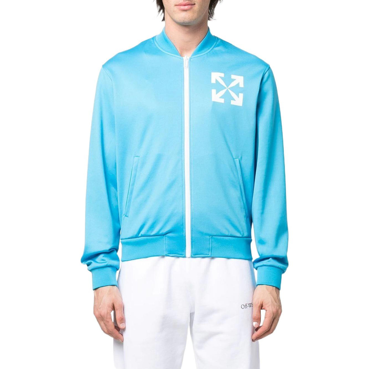 Off-White SS22 Logo Printing Solid Color Zipper Jacket Blue OMBD037S22FAB0024301