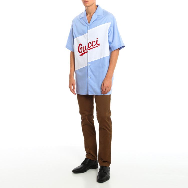 Gucci Oversized Alphabet Short-Sleeved Shirt For Men Blue 619033-ZAEN3-4990