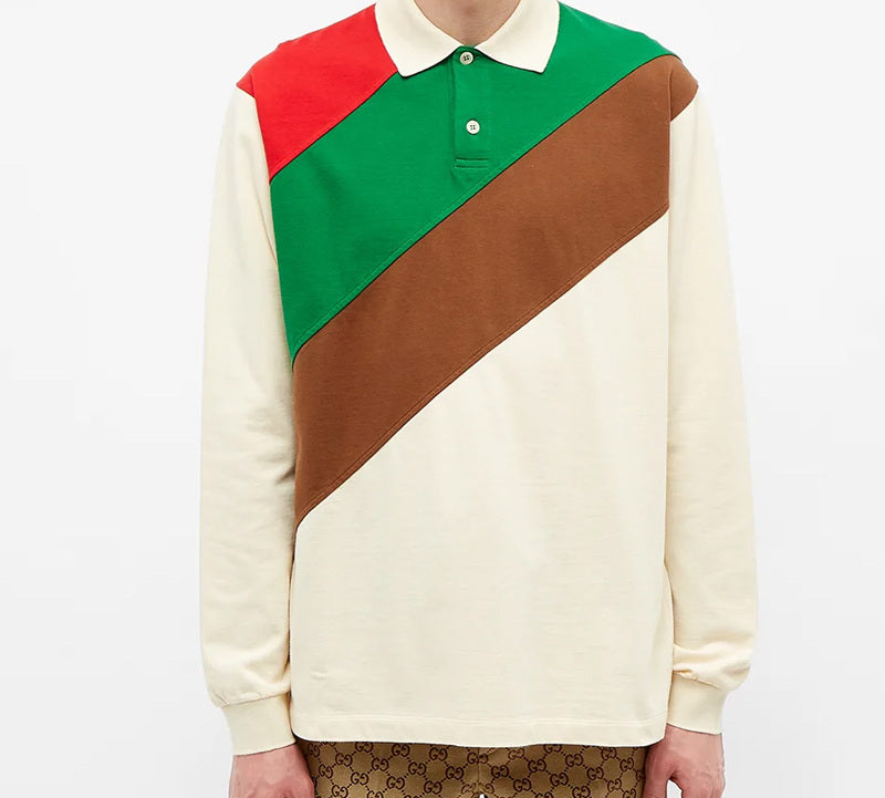 Gucci Olive Long Sleeve Polo Shirt For Men White 613844-XJCGR-8010