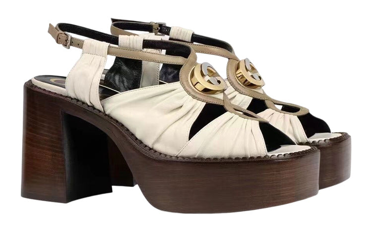 (WMNS) Gucci Leather Mid-heel Platform Sandal 'White' 601567-BKO60-9117