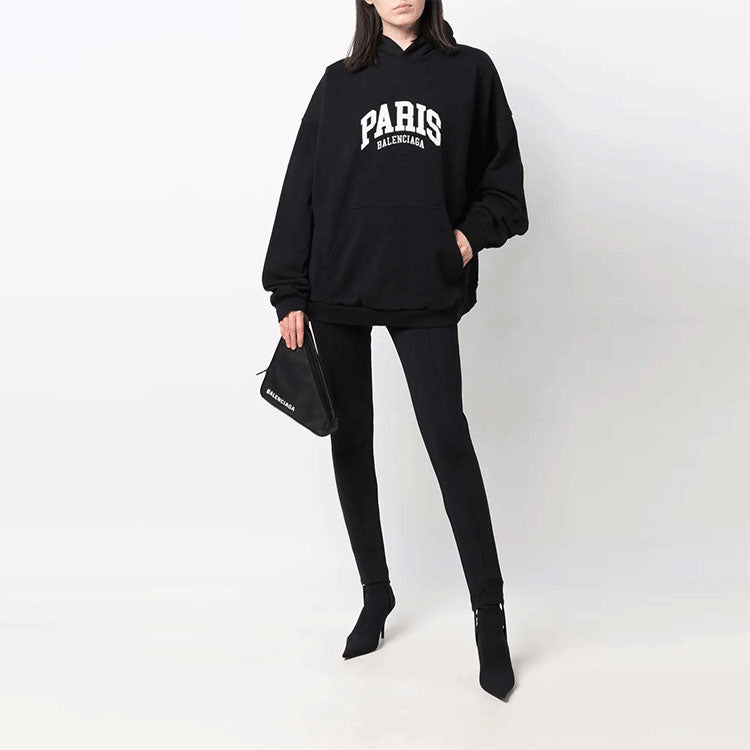 Balenciaga Cities Paris Hoodie Wide Fit 'Black White' 674986TLVL81070