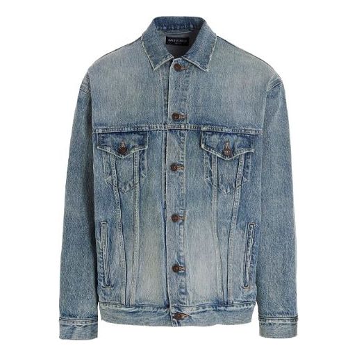 Balenciaga Est. 1917 College Logo Print Denim Jacket Large Fit 'Washed Light Blue' 675207TJW795620