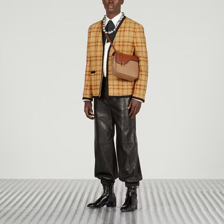 Gucci Check Cotton Linen Formal Jacket 'Beige Orange' 741090-ZAITV-9194