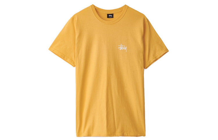 Men's Stussy Basic Tee Printing Logo Short Sleeve Orange Yellow 1904416
