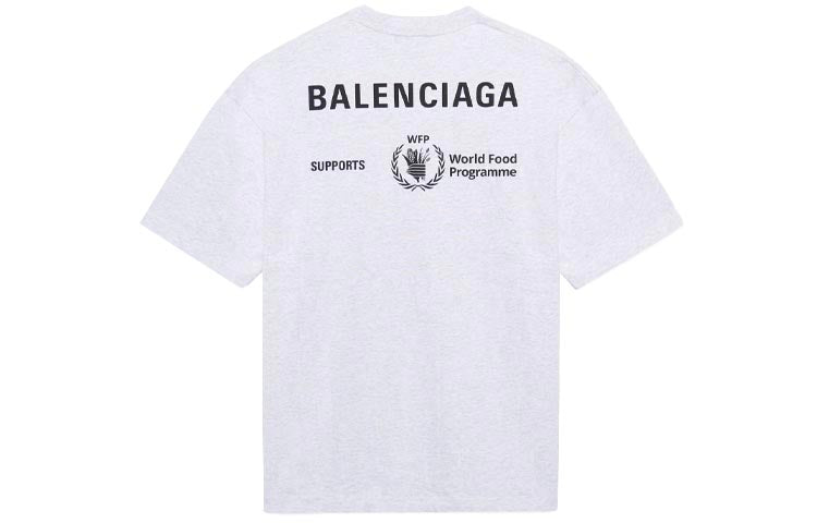 Men's Balenciaga x WFP 1st Generation Crossover Printing Logo Round Neck Pullover Short Sleeve Gray 612966THV841167