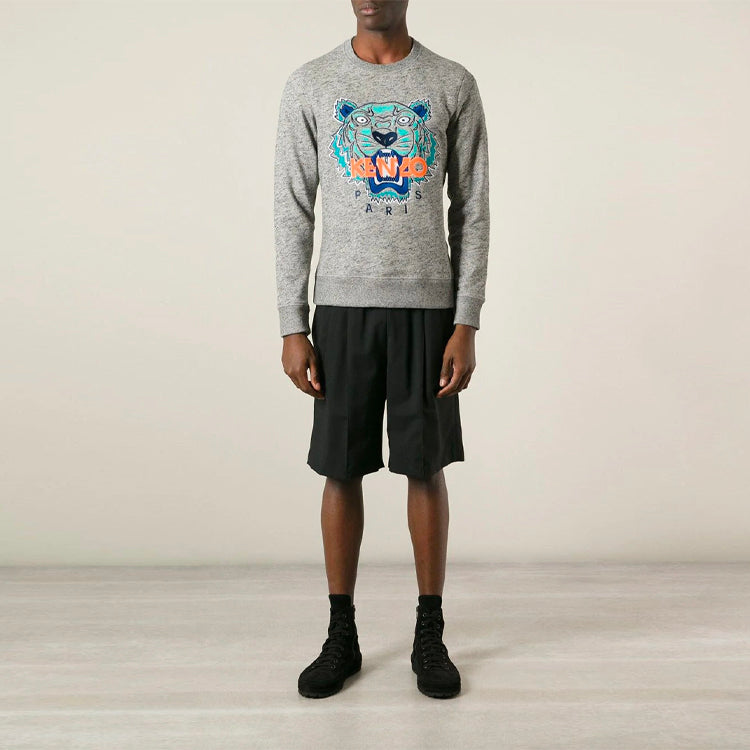 Men's KENZO Embroidered Pattern Round Neck Long Sleeves Gray F555SW0014XL-98