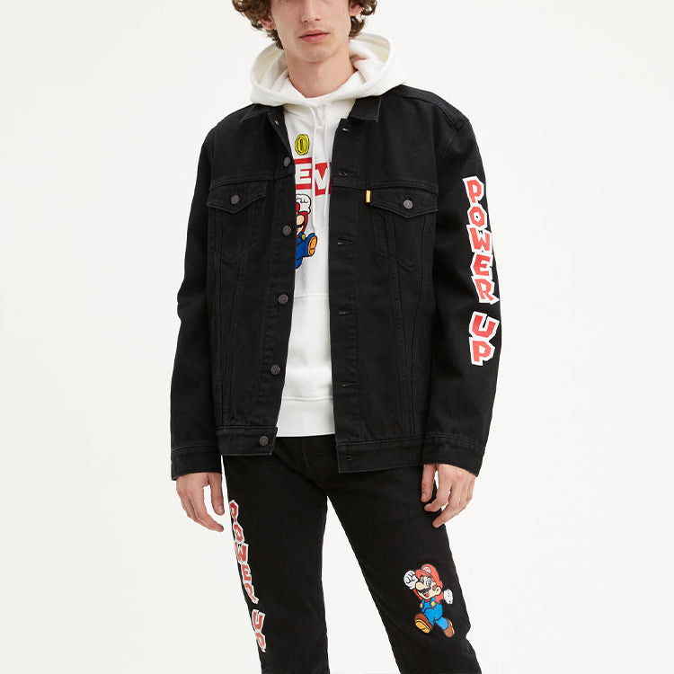 Men's Levis x SUPER MARIO Crossover Alphabet Printing Jacket Black 72334-0489