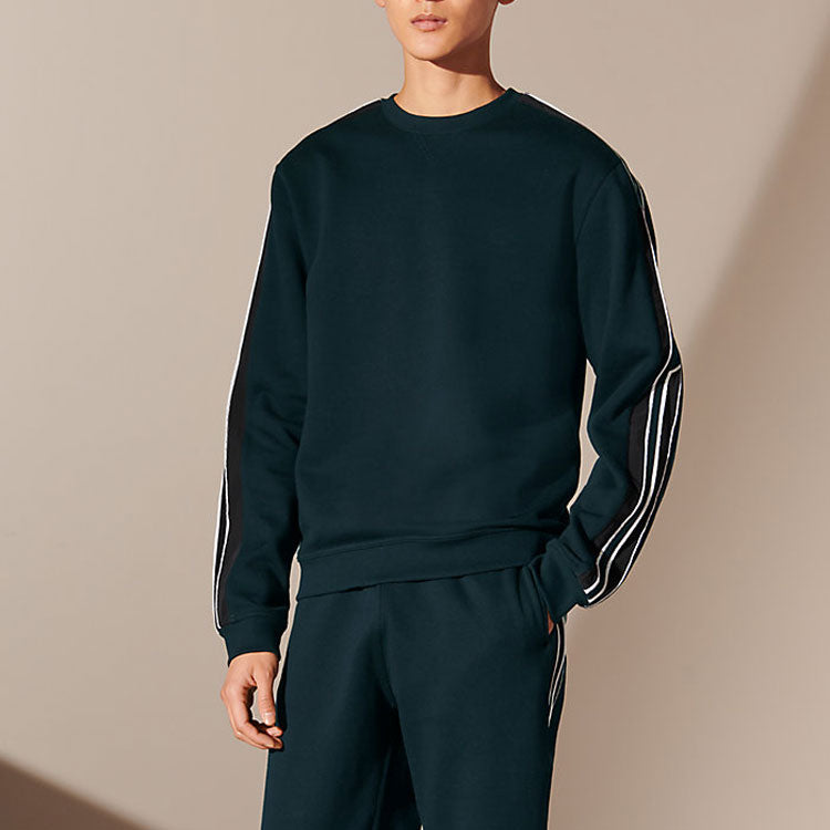 Men's HERMES Round Neck Stripe Sports Blue H167515HA65