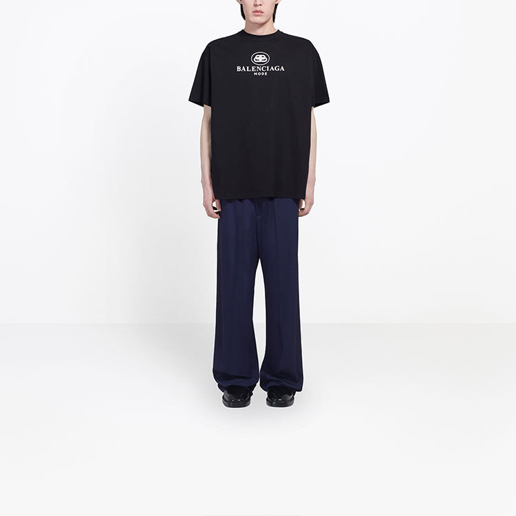 Men's Balenciaga SS21 B Alphabet logo Pattern Short Sleeve Black 570803TFV761000